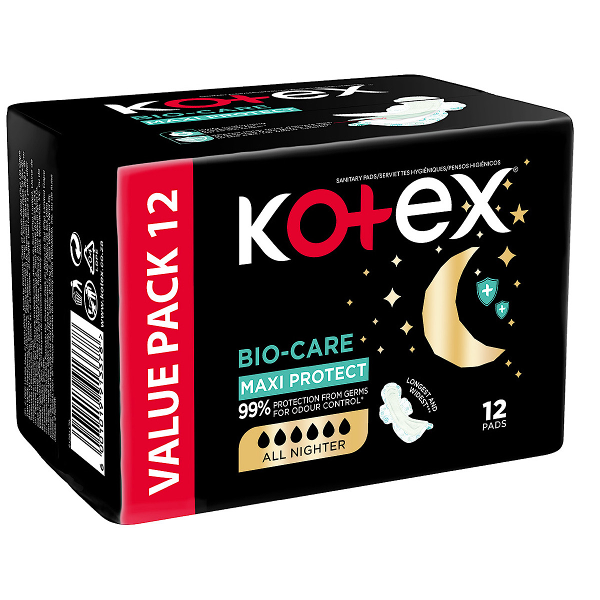 Kotex Bio-Care All Nighter Maxi Pads 12s